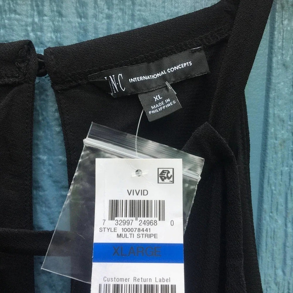 INC Women Pink Striped Black Sleeveless Halter Wide Leg Jumpsuit XL NWT - Picture 7 of 7